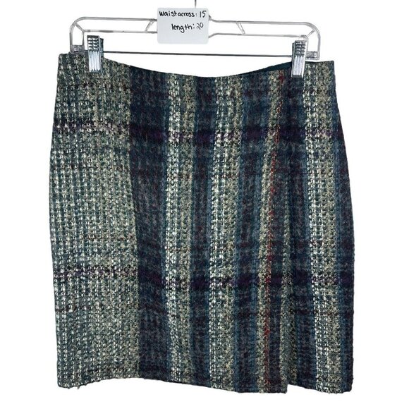 Lands End Wool Blend Mini Skirt Size 8 Faux Wrap Womens Academia Multicolor - Picture 1 of 5